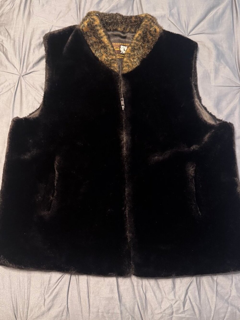 Rare VTG San He Pimao Fuzhuang Chang Women's Size 6 Fur Trim Collar Lined Vest